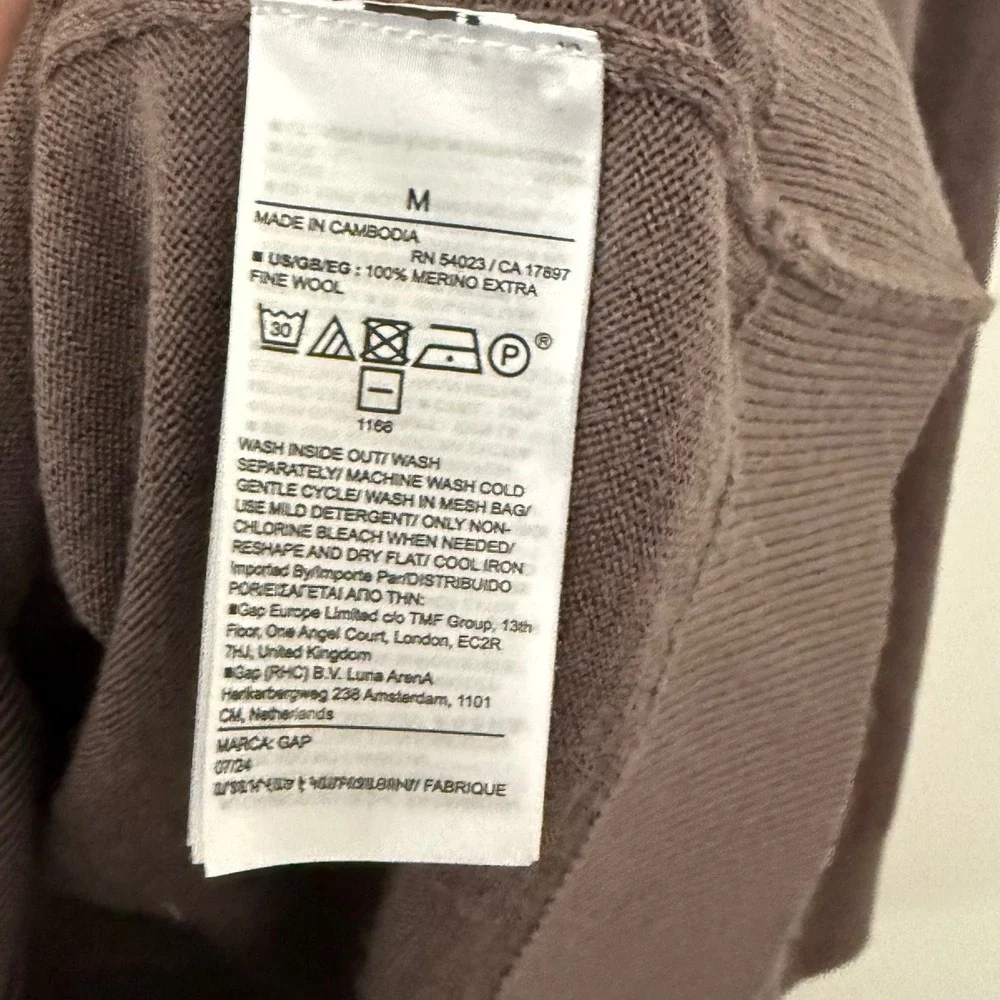 Gap Turtleneck Sweater Mens Medium Brown 100% Merino Wool Lightweight Old Money